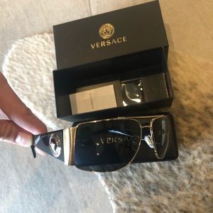 Men's Versace Polarized Black and Gold Sunglasses